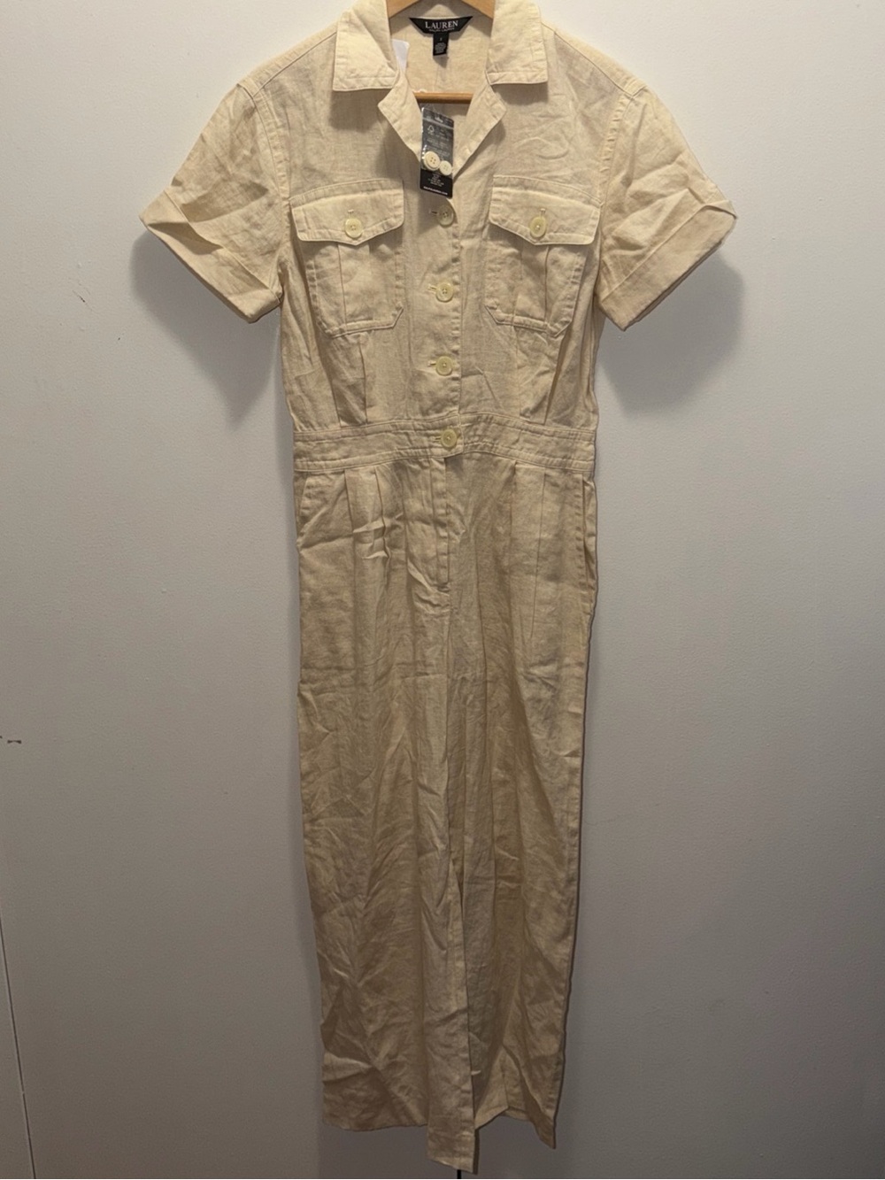Ralph Lauren Cream Wide-Leg Linen-Blend jumpsuit NWT embroidered design on back